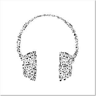 music notes headphone Posters and Art